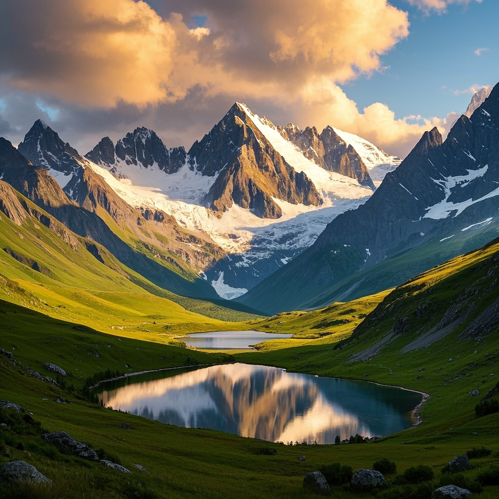 Original image: Mountain landscape photo transformed into a MidJourney prompt with rule of thirds composition